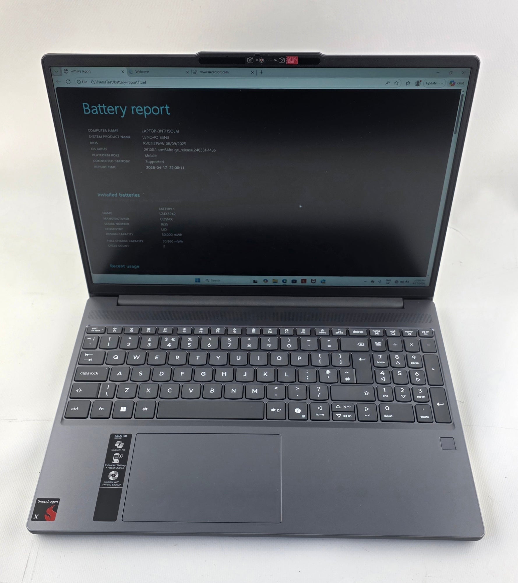 Lenovo IdeaPad Slim 3 15Q8X10 – Snapdragon X 8-Core, 16GB RAM, 1TB SSD