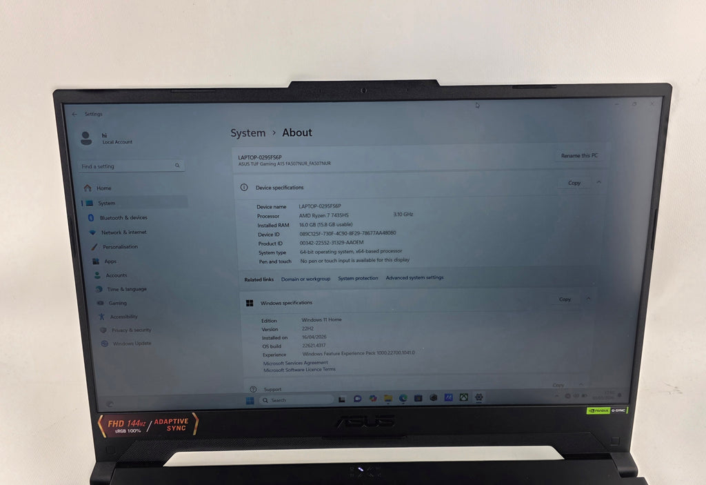 ASUS TUF Gaming A15 Laptop – Ryzen 7 7435HS, RTX 4050, 16GB RAM, 512GB SSD