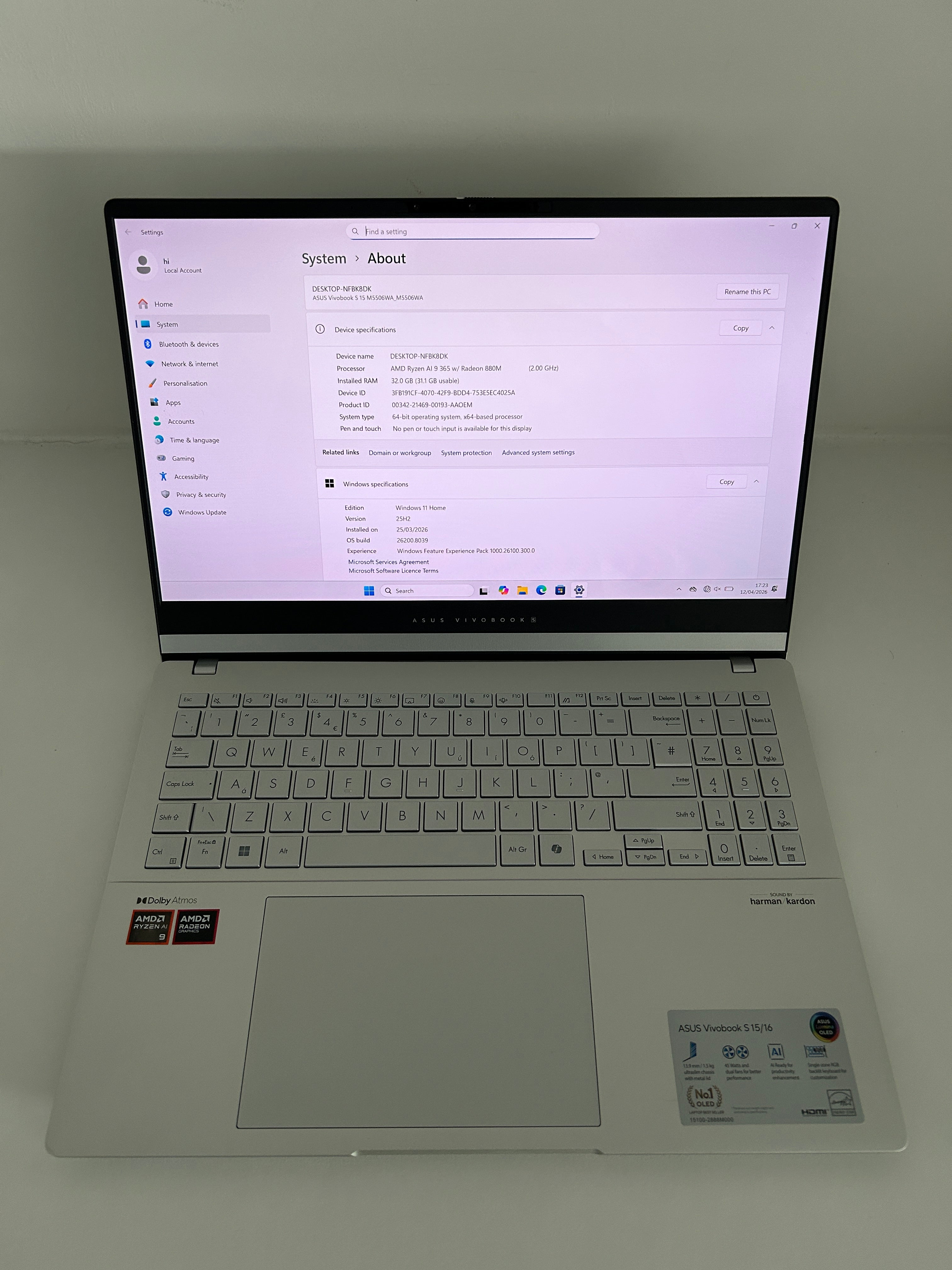 ASUS Vivobook S 15 OLED – Ryzen AI 9 365, 32GB RAM, 1TB SSD